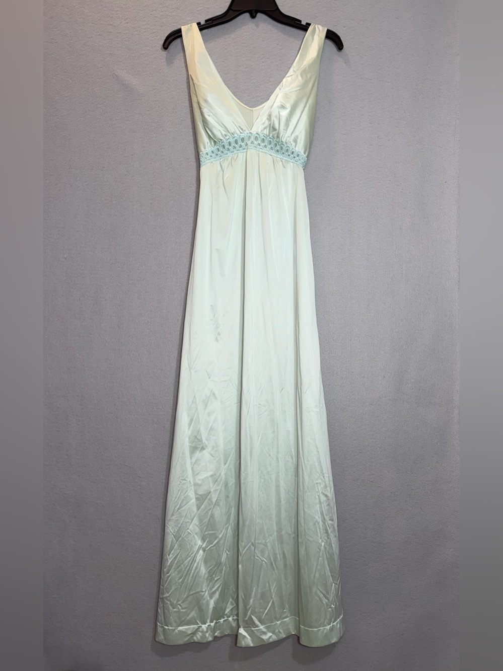 Vintage Vanity Fair Nightgown Mint Green Satin Negligee Maxi 36 S Lingerie